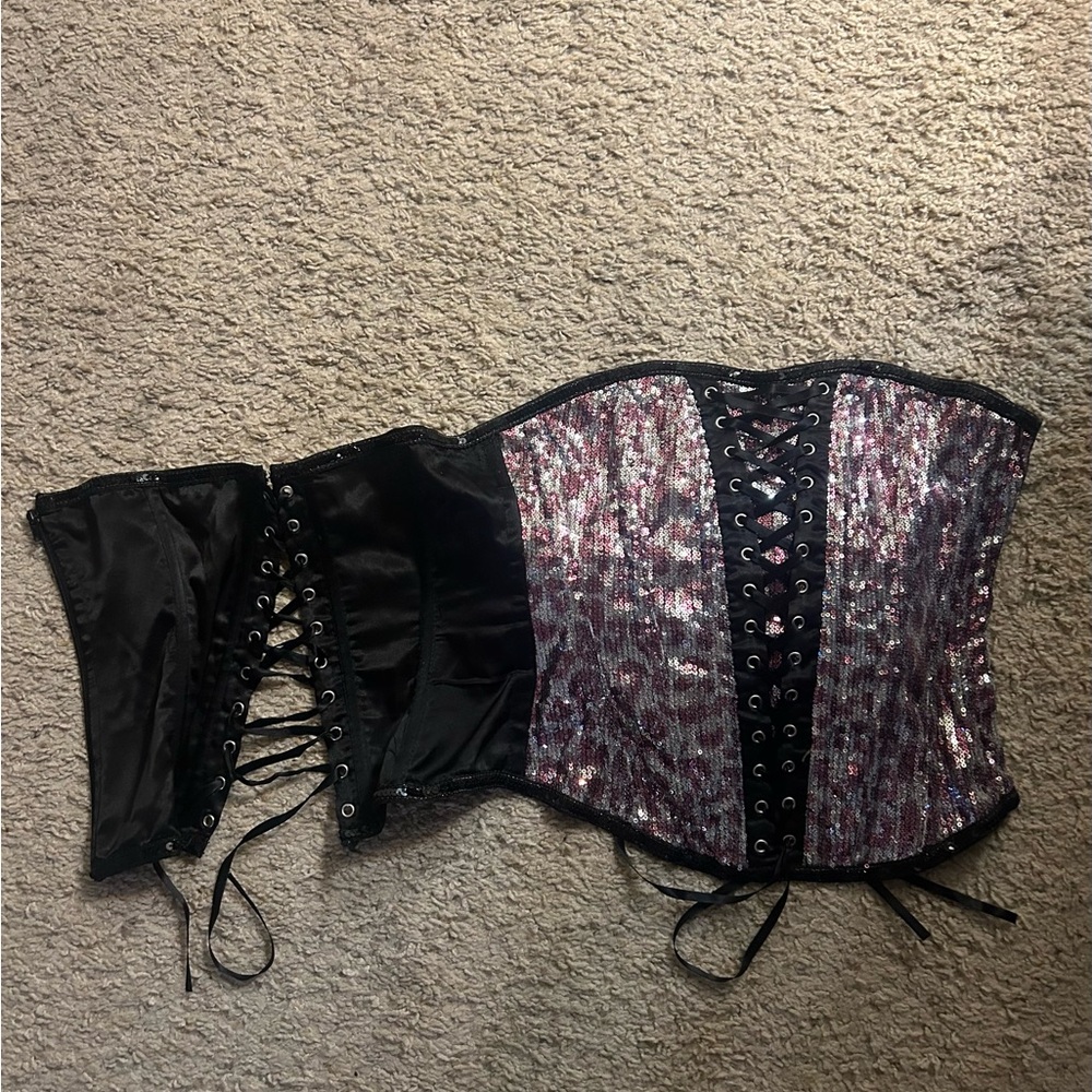 Black and Silver Lace-Up Corset